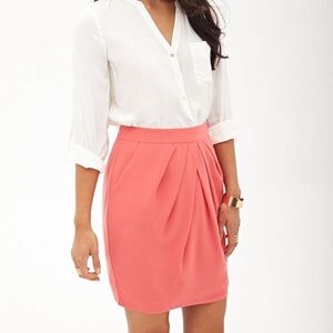 Contemporary Salmon Coral Pleated Skirt Feminine Draped Wrap Fully Lined Sz S